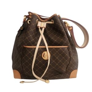 RIONI Moda Italia Alissa Signature Brown Shoulder Drawstring Bucket Handbag
